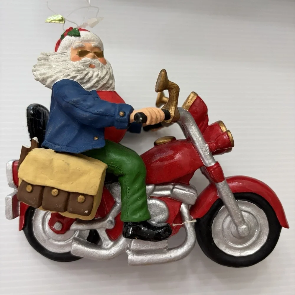 Vintage Biker Santa On A Motorcycle Christmas Ornament Holiday Decor